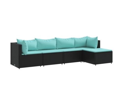 Set de muebles de jardín 5 pzas y cojines ratán sintético negro
