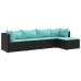 Set de muebles de jardín 5 pzas y cojines ratán sintético negro