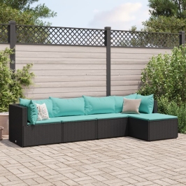 Set de muebles de jardín 5 pzas y cojines ratán sintético negro