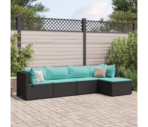 Set de muebles de jardín 5 pzas y cojines ratán sintético negro
