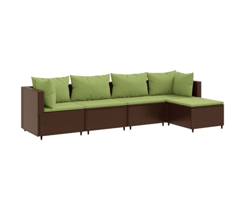 Set muebles de jardín 5 piezas y cojines ratán sintético marrón