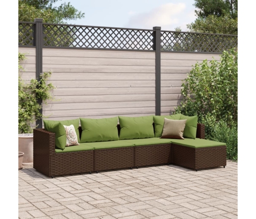 Set muebles de jardín 5 piezas y cojines ratán sintético marrón