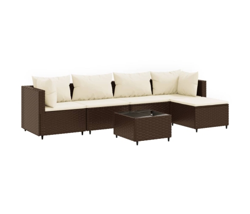 Set muebles de jardín 6 piezas y cojines ratán sintético marrón