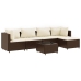 Set muebles de jardín 6 piezas y cojines ratán sintético marrón