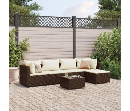 Set muebles de jardín 6 piezas y cojines ratán sintético marrón