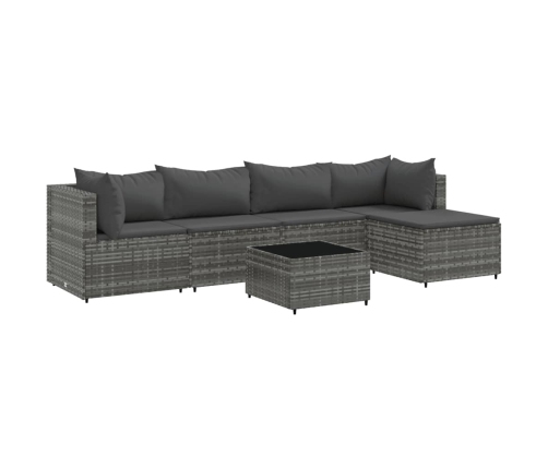 Set de muebles de jardín 6 pzas y cojines ratán sintético gris