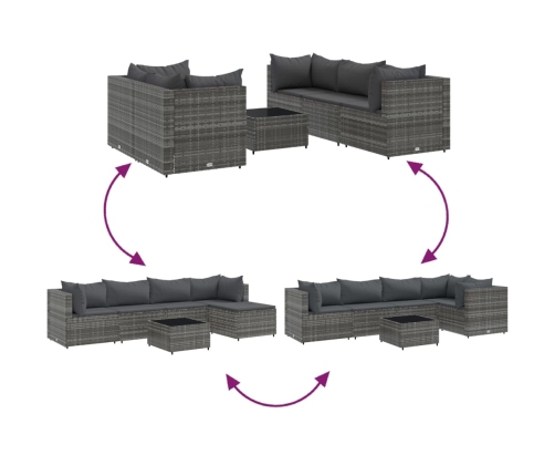 Set de muebles de jardín 6 pzas y cojines ratán sintético gris