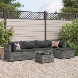 Set de muebles de jardín 6 pzas y cojines ratán sintético gris