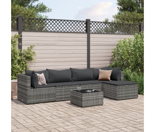 Set de muebles de jardín 6 pzas y cojines ratán sintético gris