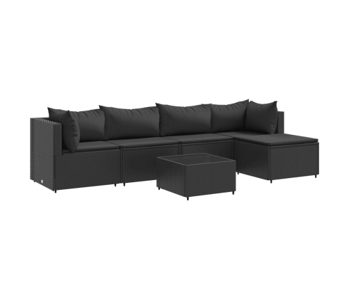 Set muebles de jardín 6 piezas y cojines ratán sintético negro