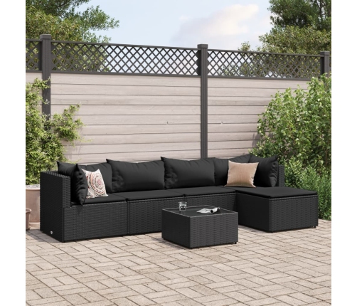 Set muebles de jardín 6 piezas y cojines ratán sintético negro