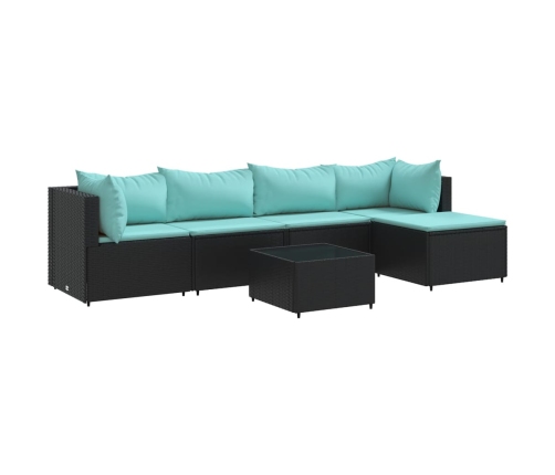 Set muebles de jardín 6 piezas y cojines ratán sintético negro