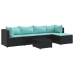 Set muebles de jardín 6 piezas y cojines ratán sintético negro