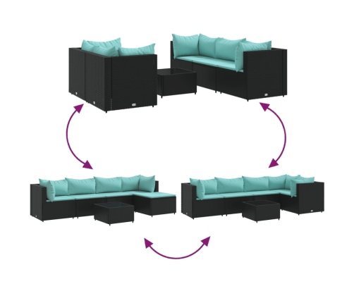 Set muebles de jardín 6 piezas y cojines ratán sintético negro