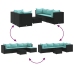 Set muebles de jardín 6 piezas y cojines ratán sintético negro