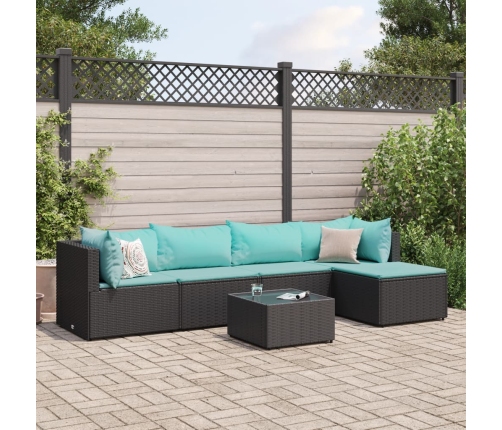 Set muebles de jardín 6 piezas y cojines ratán sintético negro