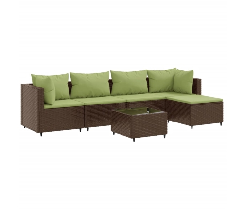 Set muebles de jardín 6 piezas y cojines ratán sintético marrón