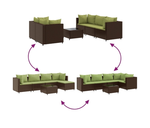 Set muebles de jardín 6 piezas y cojines ratán sintético marrón