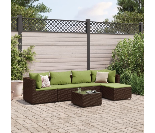 Set muebles de jardín 6 piezas y cojines ratán sintético marrón