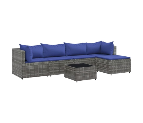 Set de muebles de jardín 6 pzas y cojines ratán sintético gris