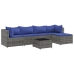 Set de muebles de jardín 6 pzas y cojines ratán sintético gris