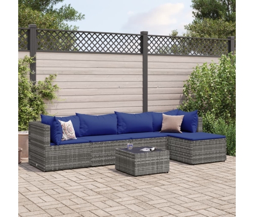 Set de muebles de jardín 6 pzas y cojines ratán sintético gris