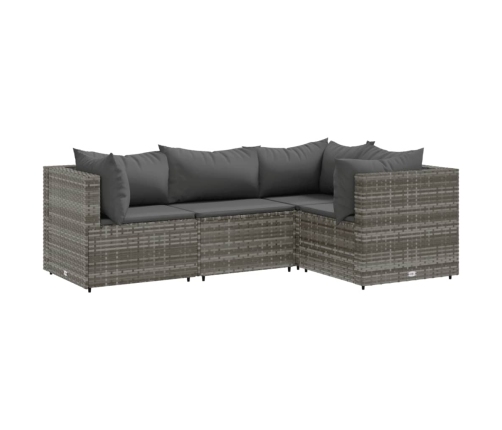 Set de muebles de jardín 4 pzas y cojines ratán sintético gris