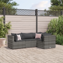 Set de muebles de jardín 4 pzas y cojines ratán sintético gris