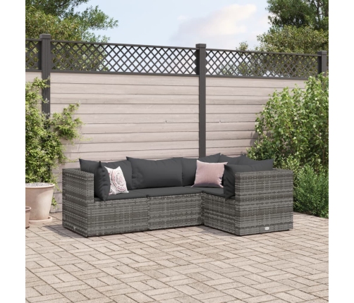 Set de muebles de jardín 4 pzas y cojines ratán sintético gris