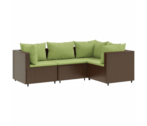 Set muebles de jardín 4 piezas y cojines ratán sintético marrón