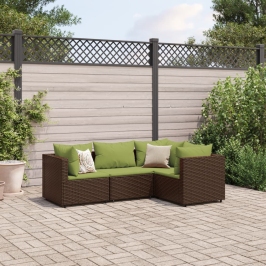 Set muebles de jardín 4 piezas y cojines ratán sintético marrón