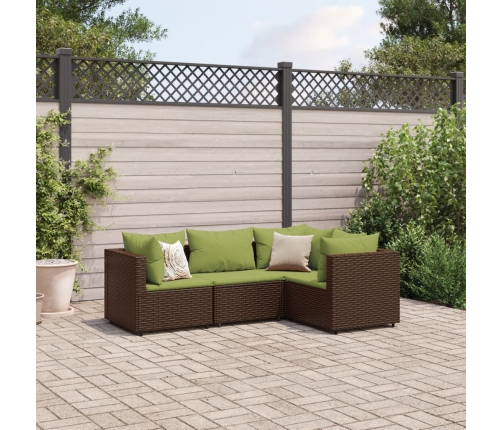 Set muebles de jardín 4 piezas y cojines ratán sintético marrón