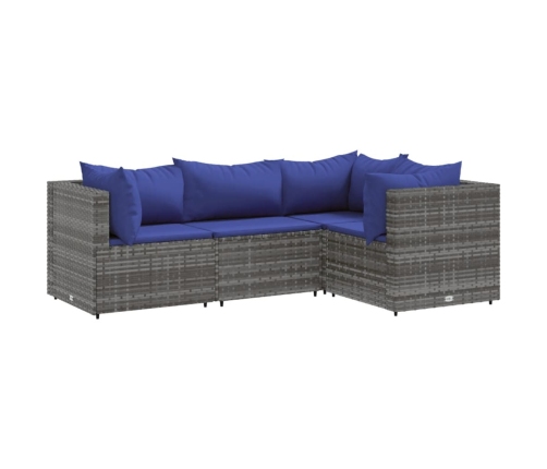 Set de muebles de jardín 4 pzas y cojines ratán sintético gris