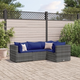 Set de muebles de jardín 4 pzas y cojines ratán sintético gris