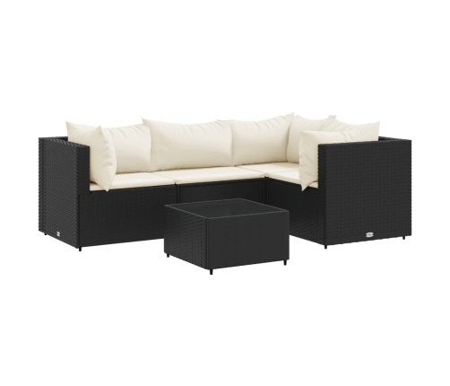 Set de muebles de jardín 5 pzas y cojines ratán sintético negro