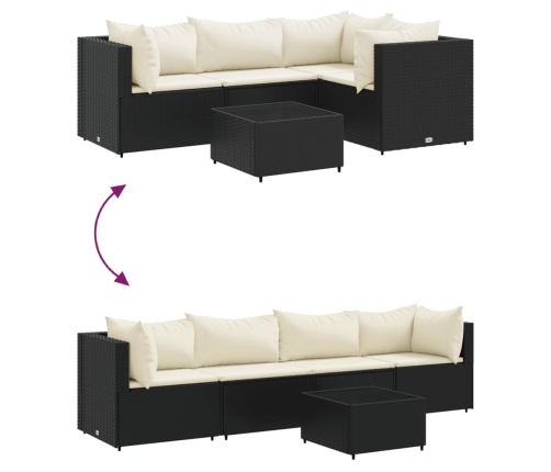 Set de muebles de jardín 5 pzas y cojines ratán sintético negro
