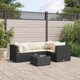 Set de muebles de jardín 5 pzas y cojines ratán sintético negro