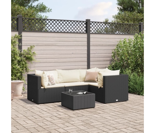 Set de muebles de jardín 5 pzas y cojines ratán sintético negro