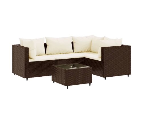 Set muebles de jardín 5 piezas y cojines ratán sintético marrón