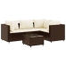 Set muebles de jardín 5 piezas y cojines ratán sintético marrón