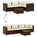 Set muebles de jardín 5 piezas y cojines ratán sintético marrón