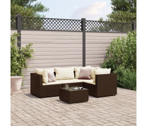 Set muebles de jardín 5 piezas y cojines ratán sintético marrón