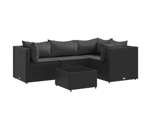 Set de muebles de jardín 5 pzas y cojines ratán sintético negro