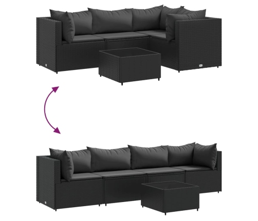 Set de muebles de jardín 5 pzas y cojines ratán sintético negro