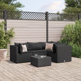 Set de muebles de jardín 5 pzas y cojines ratán sintético negro