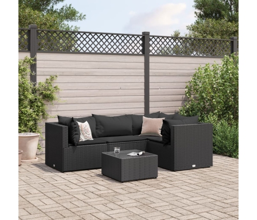 Set de muebles de jardín 5 pzas y cojines ratán sintético negro