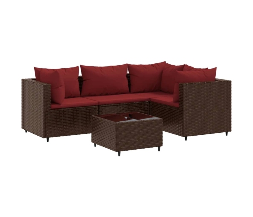 Set muebles de jardín 5 piezas y cojines ratán sintético marrón