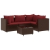 Set muebles de jardín 5 piezas y cojines ratán sintético marrón