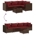 Set muebles de jardín 5 piezas y cojines ratán sintético marrón