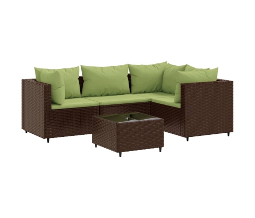 Set muebles de jardín 5 piezas y cojines ratán sintético marrón